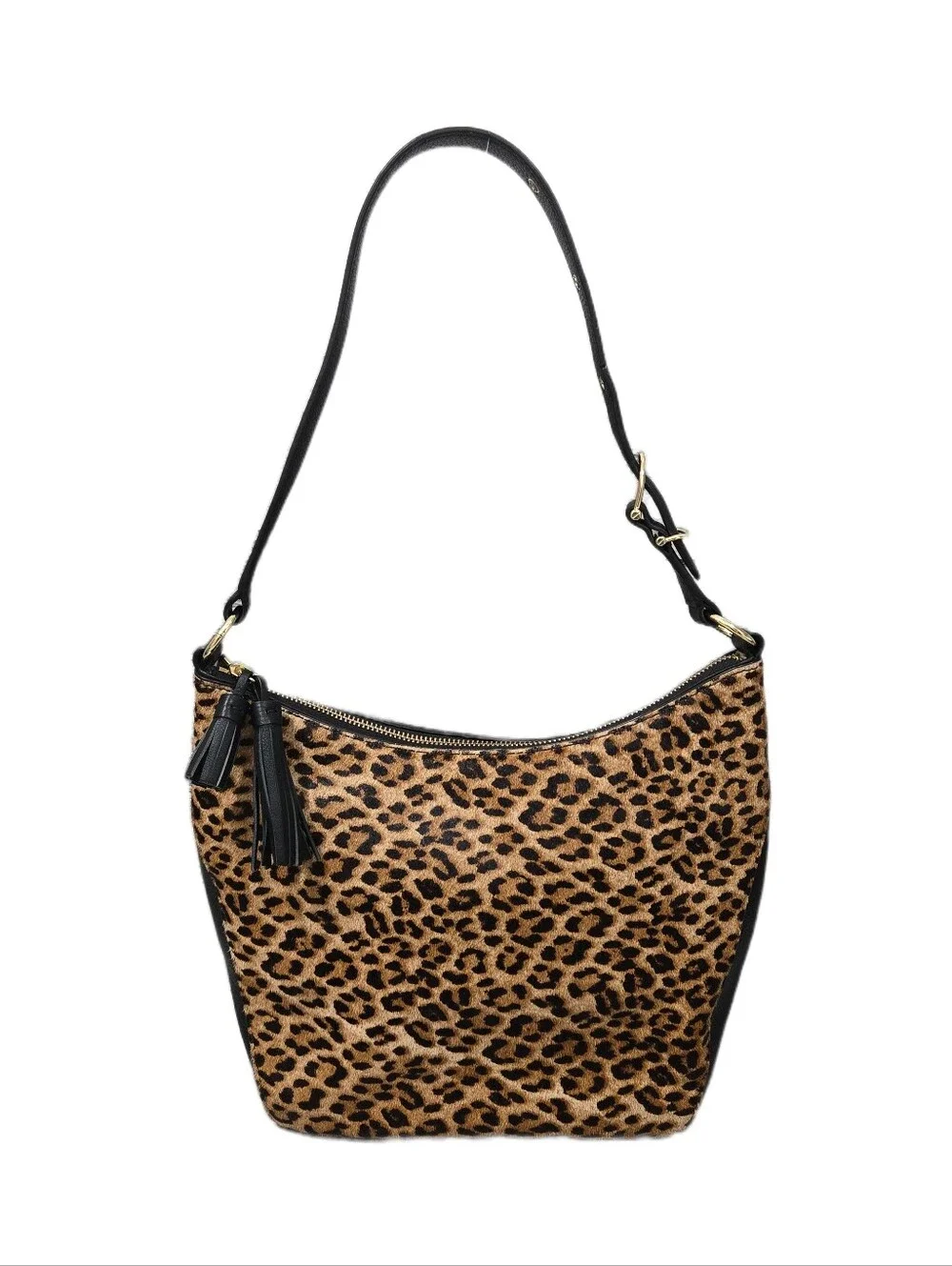 TALBOTS Animal/Leopard Print Calf Hair Pebbled Leather Hobo Style Handbag